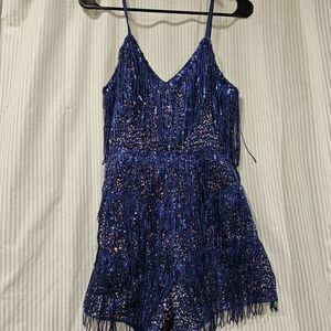 Blue Sequin Fringe Dress